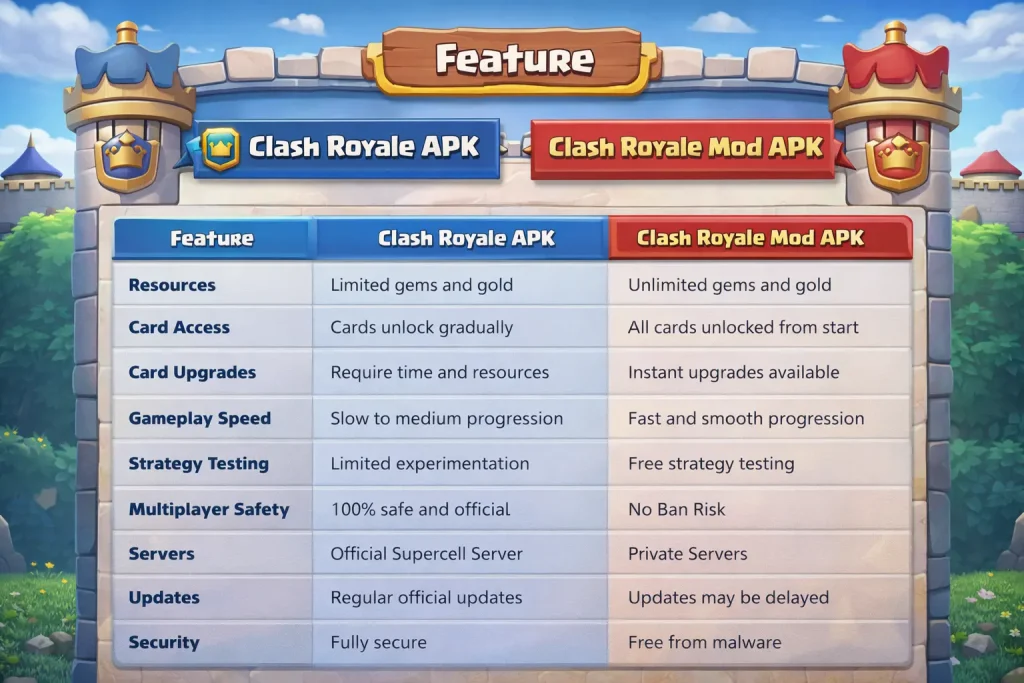 difference between clash royale vs clash royale mod apk01
